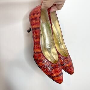 Vintage 80s Cervelle Snake Skin Leather Office Siren Mob Wife Pumps Heels 6.5M